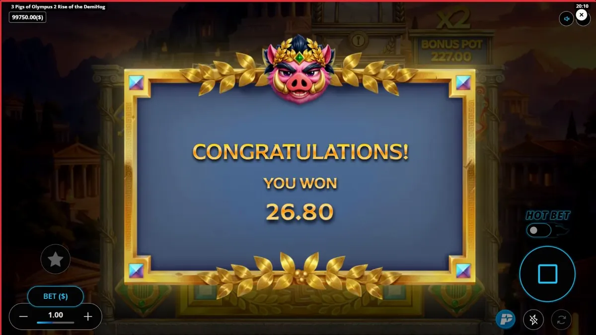 Tampilan visual slot 3 Pigs of Olympus 2 Rise of the DemiHog dengan latar belakang Gunung Olympus.