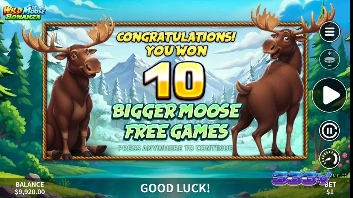 Tampilan visual slot Wild Moose Bonanza dengan latar belakang hutan dan simbol satwa